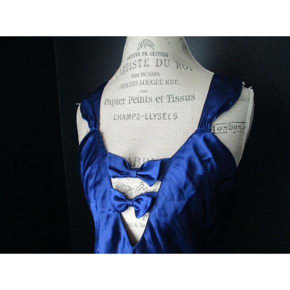 Josie Natori Blue Low Cut V Neck Bow Detail Chemise Lingerie Dress Size Medium - Picture 2 of 8